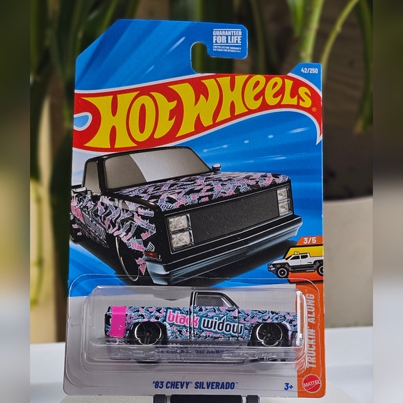 Hot Wheels '83 Chevy Silverado Toy Car - Black and Pink - Picture 1 of 2